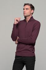 Μπορντό βαμβακερό ανδρικό πλεκτό FR με φερμουάρ - regular fit
