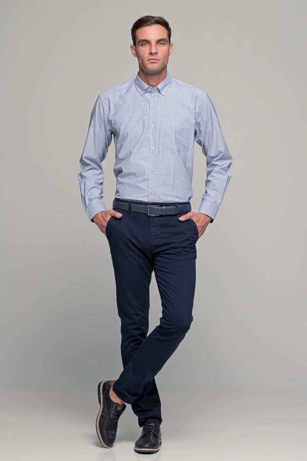 Καρό ανδρικό πουκάμισο PAPARAZZI λευκό γαλάζιο με τσεπάκι - Classic fit