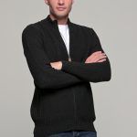 Μαύρη ανδρική ζακέτα massaro μάλλινη με φερμουάρ και πλέξη γκοφρε - regular fit