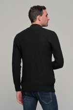 Μαύρη ανδρική ζακέτα massaro μάλλινη με φερμουάρ και πλέξη γκοφρε - regular fit