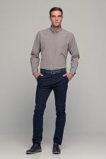 Φθηνό καρό ανδρικό πουκάμισο PAPARAZZI καφέ κάμελ μπεζ με τσεπάκι - Classic fit