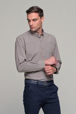 Φθηνό καρό ανδρικό πουκάμισο PAPARAZZI καφέ κάμελ μπεζ με τσεπάκι - Classic fit