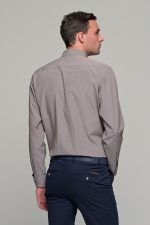 Φθηνό καρό ανδρικό πουκάμισο PAPARAZZI καφέ κάμελ μπεζ με τσεπάκι - Classic fit