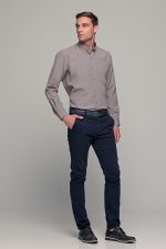 Φθηνό καρό ανδρικό πουκάμισο PAPARAZZI καφέ κάμελ μπεζ με τσεπάκι - Classic fit