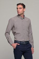 Φθηνό καρό ανδρικό πουκάμισο PAPARAZZI καφέ κάμελ μπεζ με τσεπάκι - Classic fit