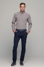 Φθηνό καρό ανδρικό πουκάμισο PAPARAZZI καφέ κάμελ μπεζ με τσεπάκι - Classic fit