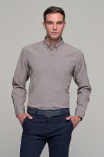 Φθηνό καρό ανδρικό πουκάμισο PAPARAZZI καφέ κάμελ μπεζ με τσεπάκι - Classic fit