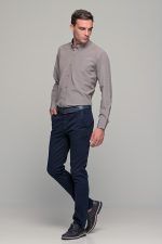 Φθηνό καρό ανδρικό πουκάμισο PAPARAZZI καφέ κάμελ μπεζ με τσεπάκι - Classic fit