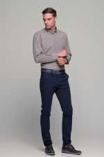 Φθηνό καρό ανδρικό πουκάμισο PAPARAZZI καφέ κάμελ μπεζ με τσεπάκι - Classic fit