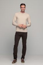 Βαμβακερό μπεζ ανδρικό πλεκτό FR με λαιμόκοψη