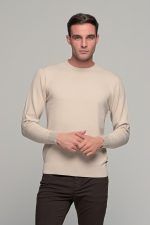Βαμβακερό μπεζ ανδρικό πλεκτό FR με λαιμόκοψη