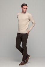 Βαμβακερό μπεζ ανδρικό πλεκτό FR με λαιμόκοψη