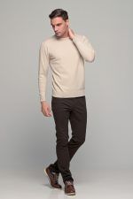 Βαμβακερό μπεζ ανδρικό πλεκτό FR με λαιμόκοψη