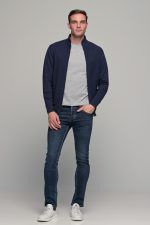 Φθηνή μπλε ανδρική ζακέτα βαμβακερή με φερμουάρ - regular fit