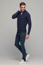 Φθηνή μπλε ανδρική ζακέτα βαμβακερή με φερμουάρ - regular fit