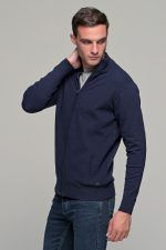 Φθηνή μπλε ανδρική ζακέτα βαμβακερή με φερμουάρ - regular fit