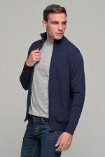 Φθηνή μπλε ανδρική ζακέτα βαμβακερή με φερμουάρ - regular fit