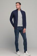 Φθηνή μπλε ανδρική ζακέτα βαμβακερή με φερμουάρ - regular fit