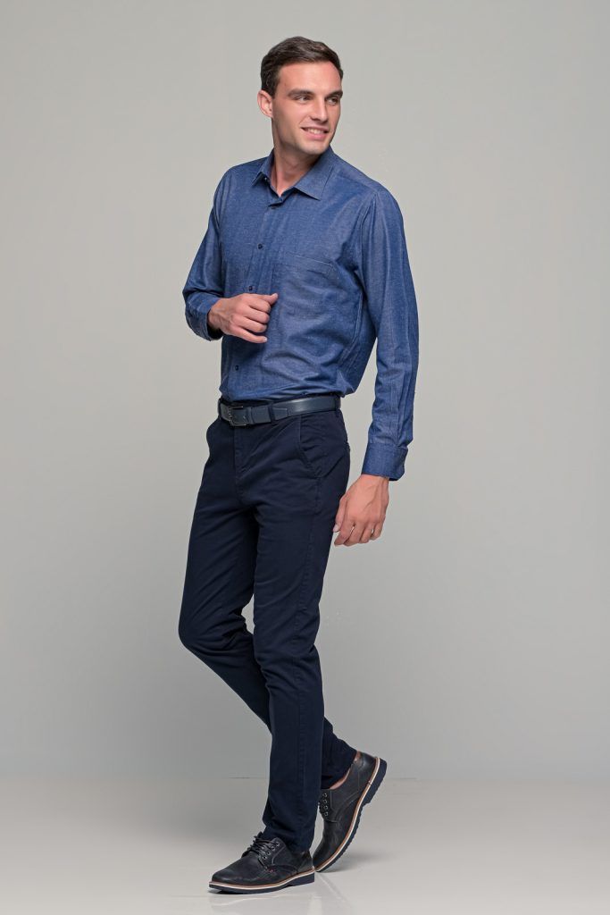 Μπλε ανδρικό πουκάμισο PAPARAZZI με τσεπάκι - Classic fit