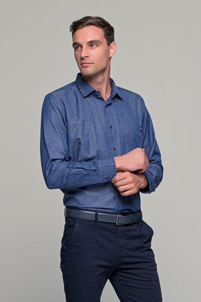 Μπλε ανδρικό πουκάμισο PAPARAZZI με τσεπάκι - Classic fit