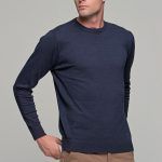 Βαμβακερό μπλε ανδρικό πλεκτό FR με λαιμόκοψη - regular fit