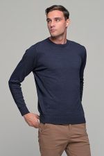 Βαμβακερό μπλε ανδρικό πλεκτό FR με λαιμόκοψη - regular fit