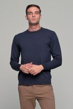 Βαμβακερό μπλε ανδρικό πλεκτό FR με λαιμόκοψη - regular fit