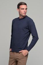 Βαμβακερό μπλε ανδρικό πλεκτό FR με λαιμόκοψη - regular fit