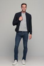 Μπλε ανδρική ζακέτα massaro μάλλινη με φερμουάρ και πλέξη γκοφρε - regular fit