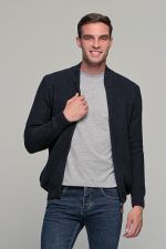 Μπλε ανδρική ζακέτα massaro μάλλινη με φερμουάρ και πλέξη γκοφρε - regular fit