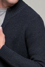 Μπλε ανδρική ζακέτα massaro μάλλινη με φερμουάρ και πλέξη γκοφρε - regular fit