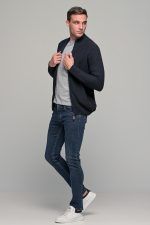 Μπλε ανδρική ζακέτα massaro μάλλινη με φερμουάρ και πλέξη γκοφρε - regular fit