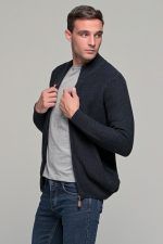 Μπλε ανδρική ζακέτα massaro μάλλινη με φερμουάρ και πλέξη γκοφρε - regular fit