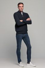 Μπλε ανδρική ζακέτα massaro μάλλινη με φερμουάρ και πλέξη γκοφρε - regular fit