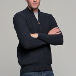 Μπλε ανδρική ζακέτα massaro μάλλινη με φερμουάρ και πλέξη γκοφρε - regular fit