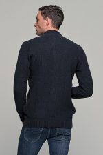 Μπλε ανδρική ζακέτα massaro μάλλινη με φερμουάρ και πλέξη γκοφρε - regular fit