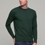 Φθηνό αμβακερό πράσινο ανδρικό πλεκτό FR με λαιμόκοψη - regular fit