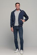 Μπλε ανδρικό μπουφάν bomber αδιάβροχο διπλής όψης - slim fit