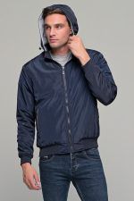 Μπλε ανδρικό μπουφάν bomber αδιάβροχο διπλής όψης - slim fit
