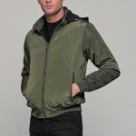 Πράσινο ανδρικό μπουφάν bomber αδιάβροχο διπλής όψης - slim fit