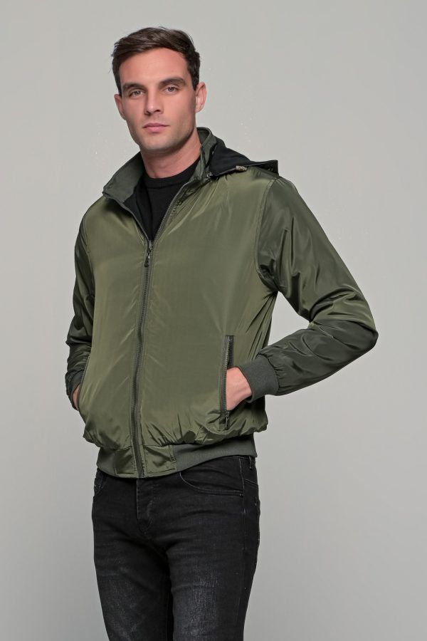 Πράσινο ανδρικό μπουφάν bomber αδιάβροχο διπλής όψης - slim fit