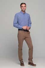 Καρό ανδρικό πουκάμισο PAPARAZZI μπλε σιελ με τσεπάκι - Classic fit