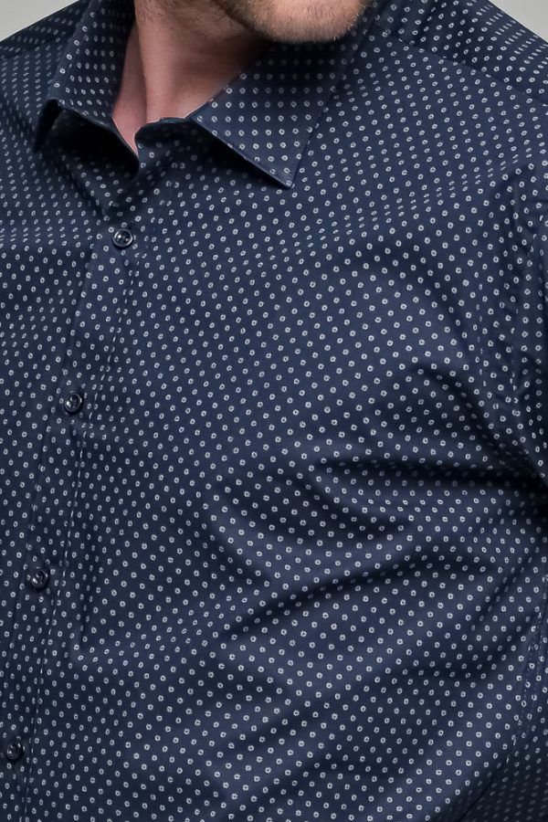 Μπλε navy ανδρικό πουκάμισο με γκρι print casual φθηνό καλοκαίρι και χειμώνας– Slim Fit