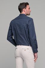 Μπλε navy ανδρικό πουκάμισο με γκρι print casual φθηνό καλοκαίρι και χειμώνας– Slim Fit
