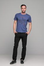 Μπλε ανδρικό κοντομάνικο T-SHIRT με ξέβαμμα washed