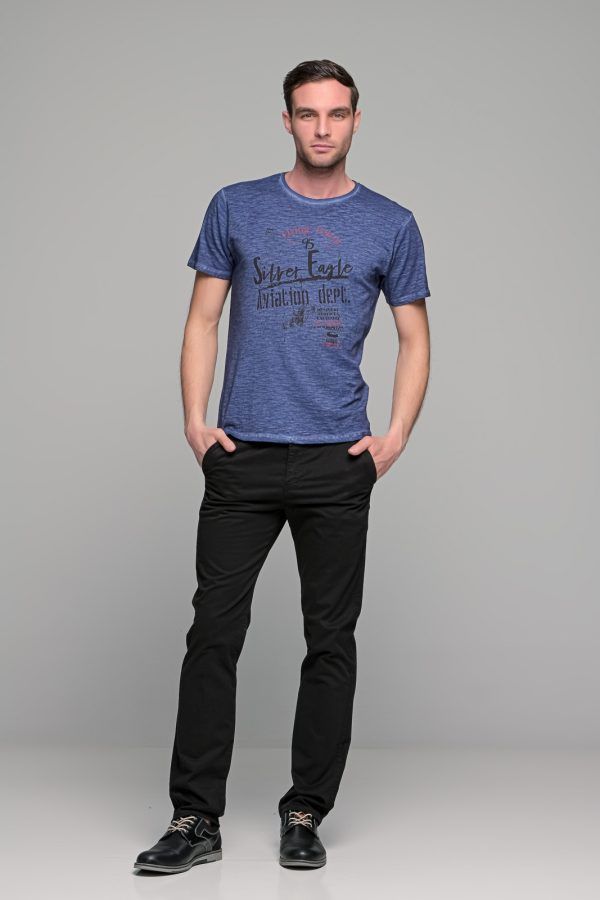 Μπλε ανδρικό κοντομάνικο T-SHIRT με ξέβαμμα washed