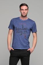 Μπλε ανδρικό κοντομάνικο T-SHIRT με ξέβαμμα washed