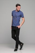 Μπλε ανδρικό κοντομάνικο T-SHIRT με ξέβαμμα washed