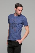 Μπλε ανδρικό κοντομάνικο T-SHIRT με ξέβαμμα washed