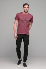 Κόκκινο μπορντό ανδρικό κοντομάνικο T-SHIRT με ξέβαμμα washed